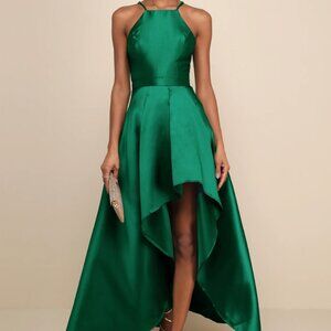 Lulus Broadway Show Emerald Green High-Low Gown Medium